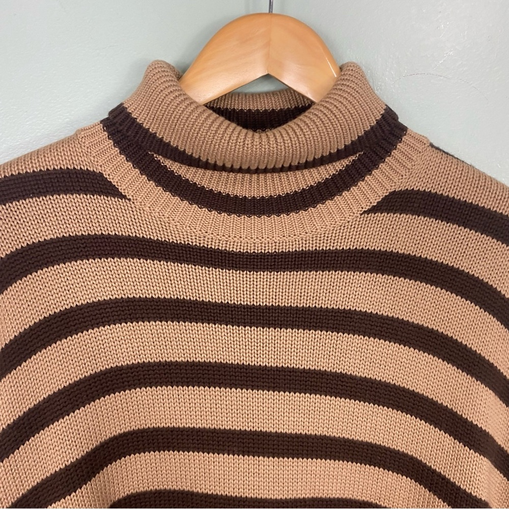 Toteme Brown Striped Signature Turtleneck Sweater Chunky Draped‎ Sz M Wool Blend - Picture 3 of 10